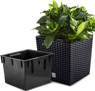 Obrázok produktu pre Kvetináč + vnútorná miska, ratanový kvetináč RATO, model LOW, objem 225 litrov, farba antracit