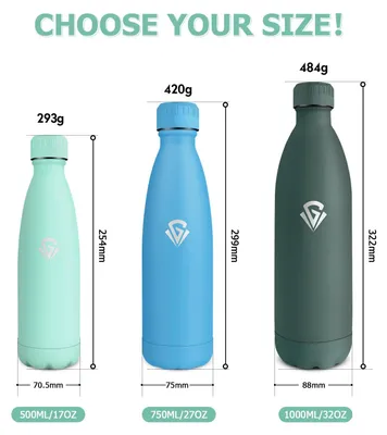 Produktbild von Edelstahl Trinkflasche 500ml, Isolierflasche BPA-frei, Auslaufsicher für Sport