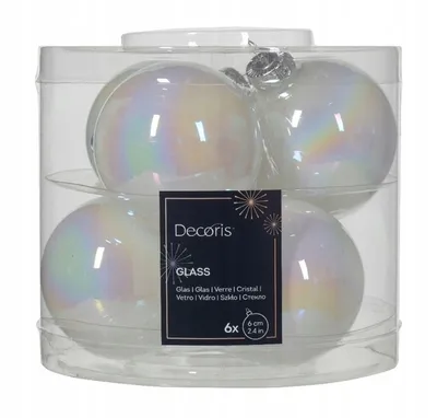 Immagine prodotto di Set di 6 baubles natalizi in vetro bianco da 6 cm
