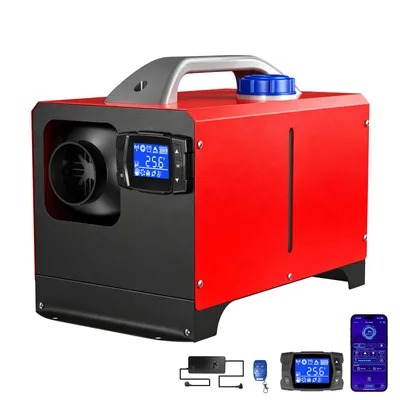Produktbild von Mudiro 8KW Diesel-Standheizung Horizontal Rot mit Adapter, Höhenanpassung, LCD, Bluetooth-App, Fernbedienung, Auto-Start-Stopp, 4-Sprachausgabe