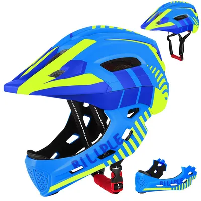 Kinderhelm 2-in-1 mit Kinnschutz, 52-56 cm, blau/gelb