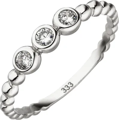 Produktbild von Gr. 56 Damen Ring Kugel 333 Gold Weißgold 3 Zirkonia Kugelring Weißgoldring