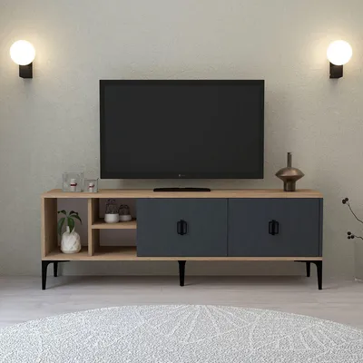 Image de Skye Decor, support TV de haute qualité (3 pièces), finition chêne saphir, 150 cm, 100% mélaminé