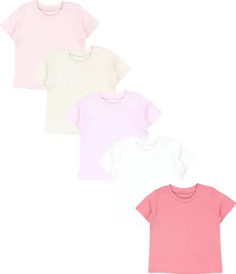 Produktbild von TupTam Baby Mädchen Kurzarm T-Shirt Gemustert Bunt 5er Set, Farbe: Rosa Apricot Puderrosa Beige Ecru, Größe: 104