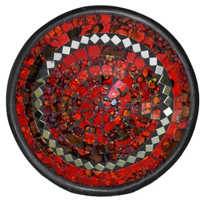 Image de Bol en mosaïque Bol en argile Bol en verre Bol déco Mosaïque artisanat pierres en verre Déco rond miroir L, rouge