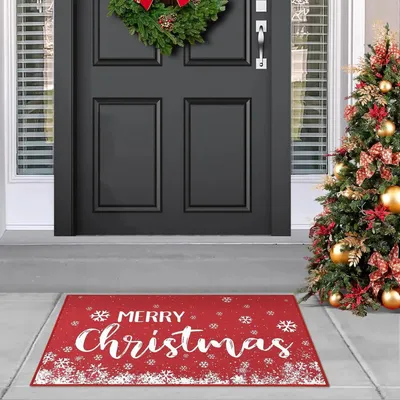 Immagine prodotto di Zerbino natalizio Merry Christmas - Zerbino da ingresso 50x80 cm - Lavabile - Antiscivolo - Morbido - 100% poliestere - Rosso
