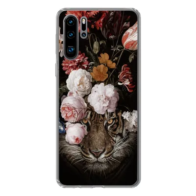 Produktbild von MuchoWow® Handyhülle Schutzhülle Hülle für Huawei P30 Pro Tiger - Blumen - Kunst Silikon Softcase Handy Hülle - Schutzdeckel