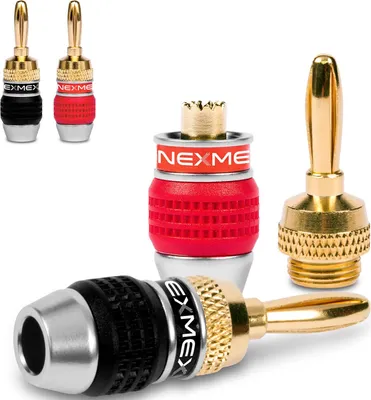 Produktbild von NEXMEX Bananenstecker 4mm schraubbar vergoldet 4x Stecker für Lautsprecherkabel