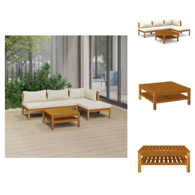 Produktbild von vidaXL 5-tlg. Garten-Lounge-Set mit Creme Kissen Massivholz Akazie -  Gartenmöbel-Sets