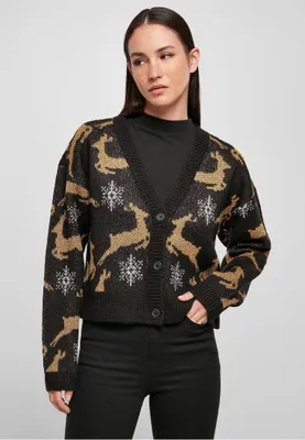 Obrázek produktu pro Dámský svetr Urban Classics Ladies Short Oversized Christmas Cardigan black/gold - 5XL