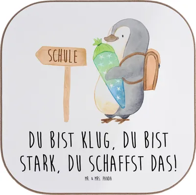 Produktbild von Mr. & Mrs. Panda Untersetzer für Gläser Erster Schultag Motivation - Weiß - Geschenk, positivity, Coaster, Tassenuntersetzer, du bist klug, Zuversicht, Tischuntersetzer