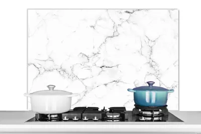 Obrázek produktu pro KitchenYeah® Odstřikovač do kuchyně - Odstřikovač do kuchyně - Ochrana stěny sporáku a dřezu - Mramor - Bílá - Šedá - - Mramorový vzhled - Texturovaný 100x65 - Alu-Dibond (alternativa ke skleněným odstřikovačům)