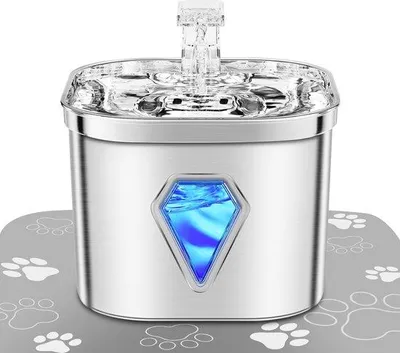 Productafbeelding van Stille Roestvrijstalen Kattenfontein met LED Verlichting en Filtratie Systeem – Waterdispenser voor Katten en Honden