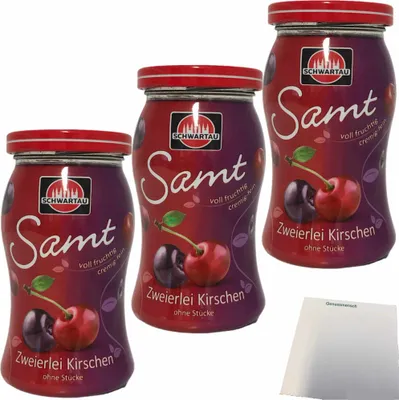 Produktbild von Schwartau Samt zweierlei Kirschen Fruchtaufstrich ohne Stücke 3er Pack (3x270g Glas) + usy Block