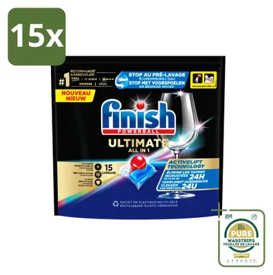 Produktbild von 15 x Finish Powerball Ultimate All in 1 Geschirrspültabs - 15 Tabs - Vorratspackung - 15 Stücke