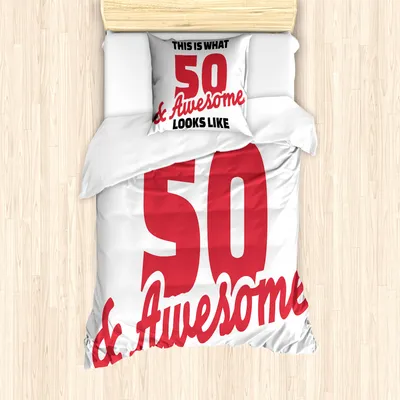 Produktbild von ABAKUHAUS 50. Geburtstag Mantele, 50 Jahre Warme Farben, Milbensicher Allergiker geeignet mit Kissenbezügen, 135 cm x 200 cm - 80 x 80 cm, Rot Schwarz Weiß