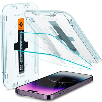 Immagine prodotto di Pellicola protettiva in vetro temperato Spigen Glas.Tr Ez Fit per iPhone 14 Pro Max con applicatore, confezione da 2