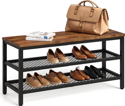Produktbild von Goliving Schuhablage - Schuhbank - Flurbank - Industriell - 80x30x45 - Metall - Braunes Holz