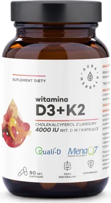 Produktbild von Aura Herbals Vitamin D3 4000 IU + K2 90 Kapseln