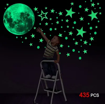 Produktbild von Leuchtsticker Wandtattoo, 435pcs Leuchtsterne Punkten und Mond Wandsticker Wandaufkleber DIY für Schlafzimmer Jungen Mädchen Kinderzimmer