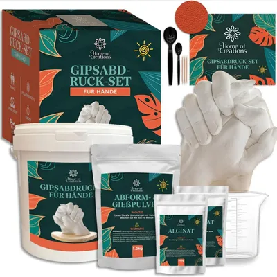 Produktbild von Home of Creations 3D Handabdruck Set Paare | Gipsabdruck Alginat | Jahrestag Valentinstag Geschenk | DIY Bastelset