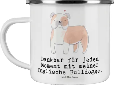 Produktbild von Mr. & Mrs. Panda Emaille Tasse Englische Bulldogge Moment - Weiß - Geschenk, Teetasse, Pott, becher, English Bulldog, Kaffeepott