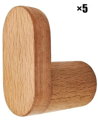 Obrázek produktu pro Sada 5 dřevěných háčků | Montáž bez šroubů | Rustikální retro design | Do koupelny, předsíně a ložnice