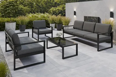 Produktbild von Margaret Hadas24 Gartenmöbelset Madera für 6 Personen Terassenmöbel Sitzbank mit Lehne, Gartenmöbel, 4-tlg. Sitzgruppe mit Tisch schwarz, dunkelgrau