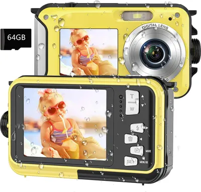 Produktbild von Unterwasserkamera, Full HD 2,7K 48MP wasserdichte Digitalkamera, 48 Megapixel JPEG-Format, Anti-Shake-Digitalkamera wasserdicht (Gelb)