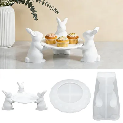 Produktbild von Silikonform Ostern Hase mit Tablett,2 Stück Silikonformen Gießformen Ostern Frühling,Silikonform Hase,für Schokolade, Seife, Ostergeschenke