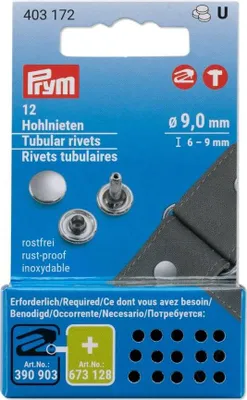Produktbild von Prym 403172, Rohrförmige Niete, Messing, Silber, Vario Creative Tool, 9 mm, 9 mm