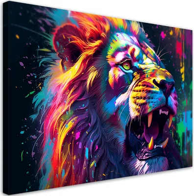 Obrázek produktu pro Obraz na plátně lev neon abstraktní 90x60 Feeby barevný obraz na zeď připravený k zavěšení