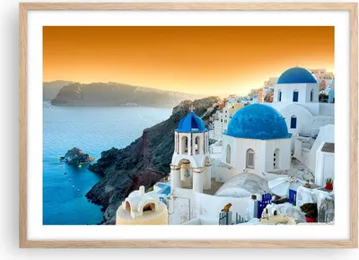 Produktbild von Gerahmtes Poster - Rahmen in heller Eiche - Santorini Griechenland Urlaub Insel - 70x50 cm - Wand Bild - Wanddeko - Wandbilder - Wandposter - Bilderrahmen - Bilder - Kunstdruck - P2NAA70x50-2529