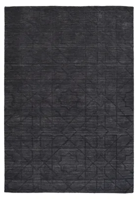 Obrázek produktu pro Padiro Elegantní koberec s krátkým vlasem, 80 x 150 cm - tmavě šedý - vzor ve vintage stylu - vhodný pro podlahové topení - vyroben z vlny a bavlny