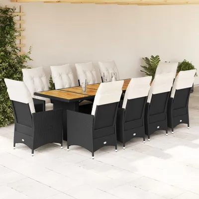 Produktbild von Möbel 11-tlg. Garten-Bistro-Set mit Kissen Schwarz Poly Rattan - Gartenmöbelgarnituren 3277233