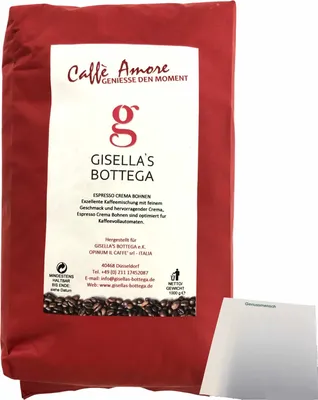 Produktbild von Kaffeebohnen Gisellas Bottega Caffe Amore, Espresso Crema Bohnen (1kg Packung) + usy Block