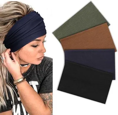 Produktbild von Breite Sport-Haarband für Damen, antislip-Elasthanhaarband für Yoga, Laufen und Fitness, Mädchenhaarbande - 4 Stücke.