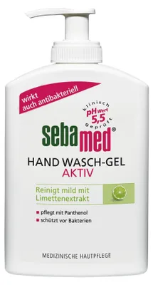 Produktbild von SEBAMED Handwaschgel-Aktiv im hygienischen Spender, reinigt mild mit Limettenext