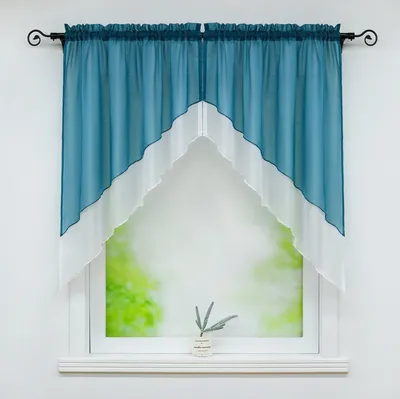 Produktbild von Delien Voile Scheibengardine Bogen 2-Teilige Kleinfenster Vorhang Tunnelzug Kurzstores Doppelschichtige Küchengardinen, Blau BxL 80x80cm