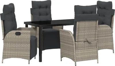 Image de Ensemble Table et Chaises de Jardin, Salle à Manger Extérieure, Polyrotin Acier, Repose-Pieds Réglables, 4 Personnes, Gris Clair, 140x70x73 cm