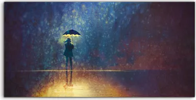 Produktbild von Coloray Canvas 100x50  Wandbild Leinwand Bilder Frau unter dem Regenschirm im Dunkeln