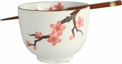 Produktbild von [ SAKURA ] Soba Bowl / Suppen-/Nudel-/Reisschale + 1 Paar Essstäbchen