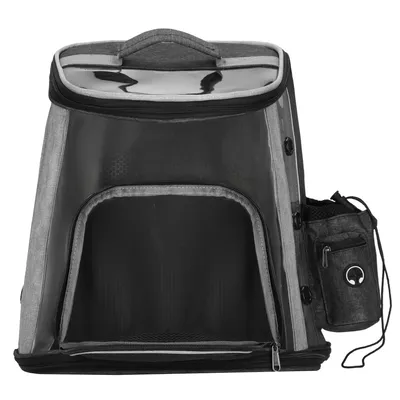 A pet carrier backpack is shown against a white background.