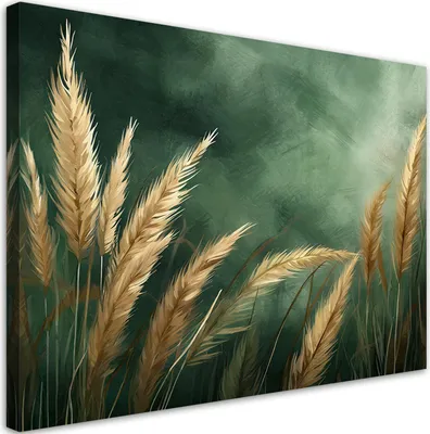 Image de Toile Botanique Nature Herbe 100x70 Feeby Vert image pour le mur prête à accrocher