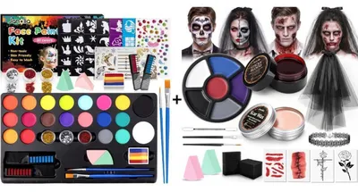Image de Kit de maquillage pour le visage pour enfants, 20 couleurs + Kit de maquillage d'horreur pour mariée