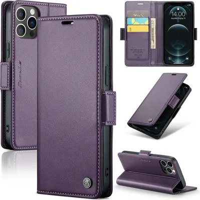 Produktbild von iPhone 12 Pro Hülle, Leder Brieftasche Kartenfach Schutzhülle mit Standfunktion für iPhone 12 / 12 Pro Lila