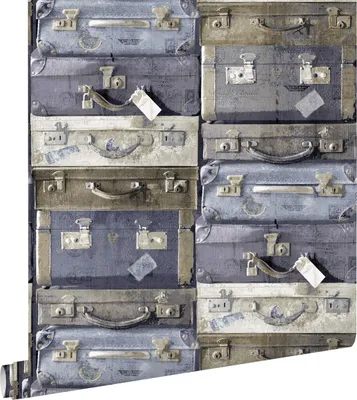 Imagen del producto de ESTAhome papel pintado maletas vintage azul y marrón 53 cm x 10.05 m