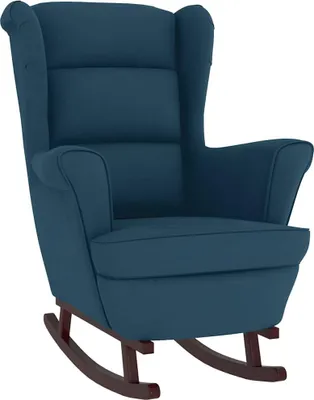 Produktbild von vidaXL Schaukelstuhl Ohrensessel Blau Samt und Massivholz