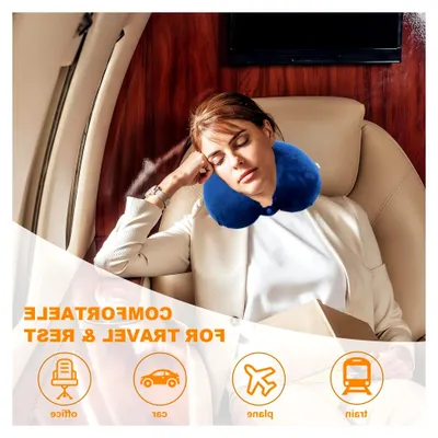 Produktbild von Reisekissen, 100% Reiner Memory-Schaum, U-förmiges Nackenkissen, super leicht, tragbar, ideal für Flugzeugstuhl, Auto, Zuhause, Büro, Schlafkissen (blau)