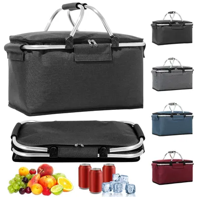 Imagen del producto de Bolsa de compras plegable con función de refrigeración, de 18 litros, color gris, ideal para picnics y viajes